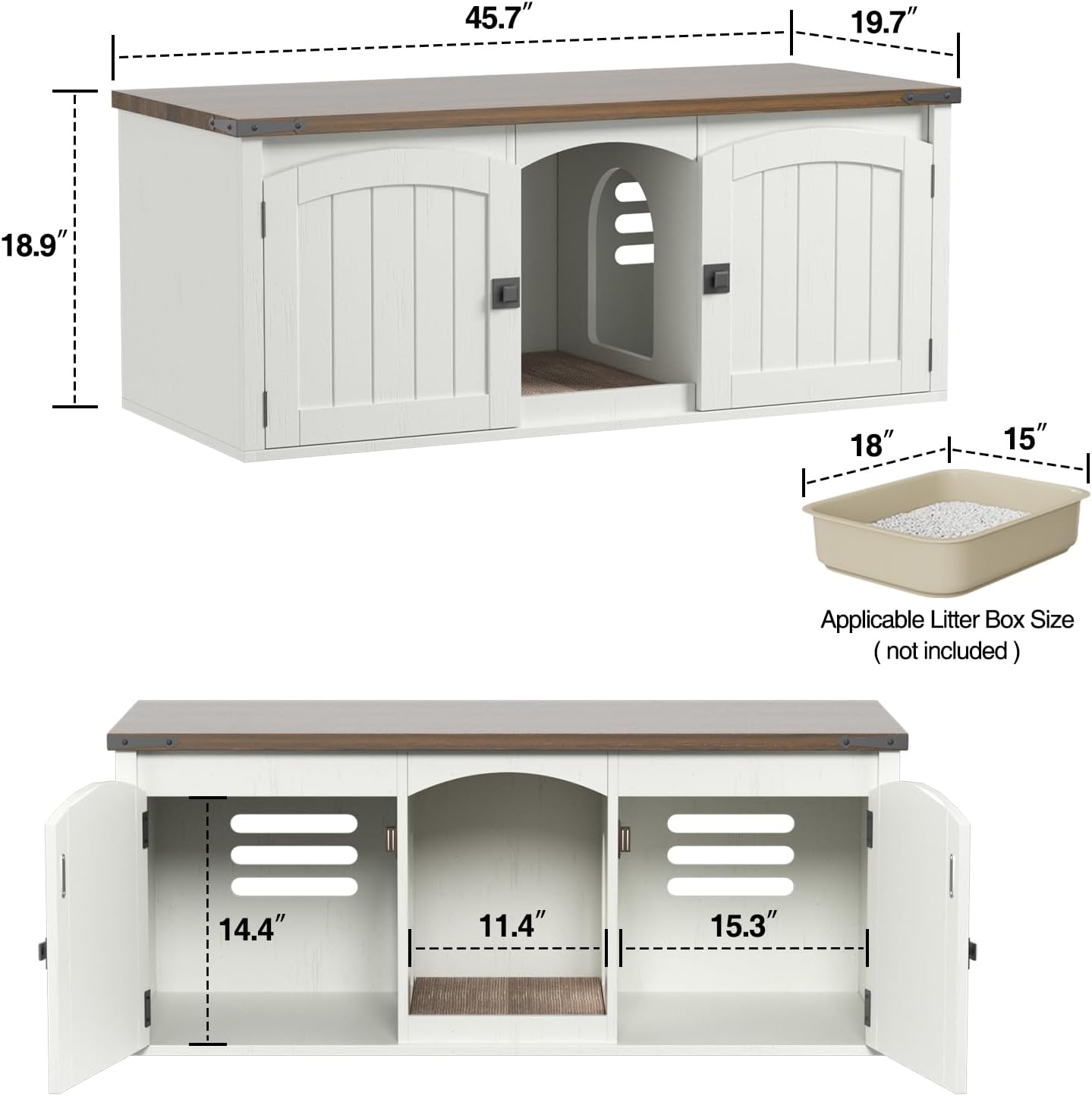 VEANERWOOD Cat Litter Box Enclosure for 2 Cats, Large Cat House with Double Rooms & Scratch Pad for Living Room, Bedroom, Wooden Enclosed Cat Litter Box Furniture