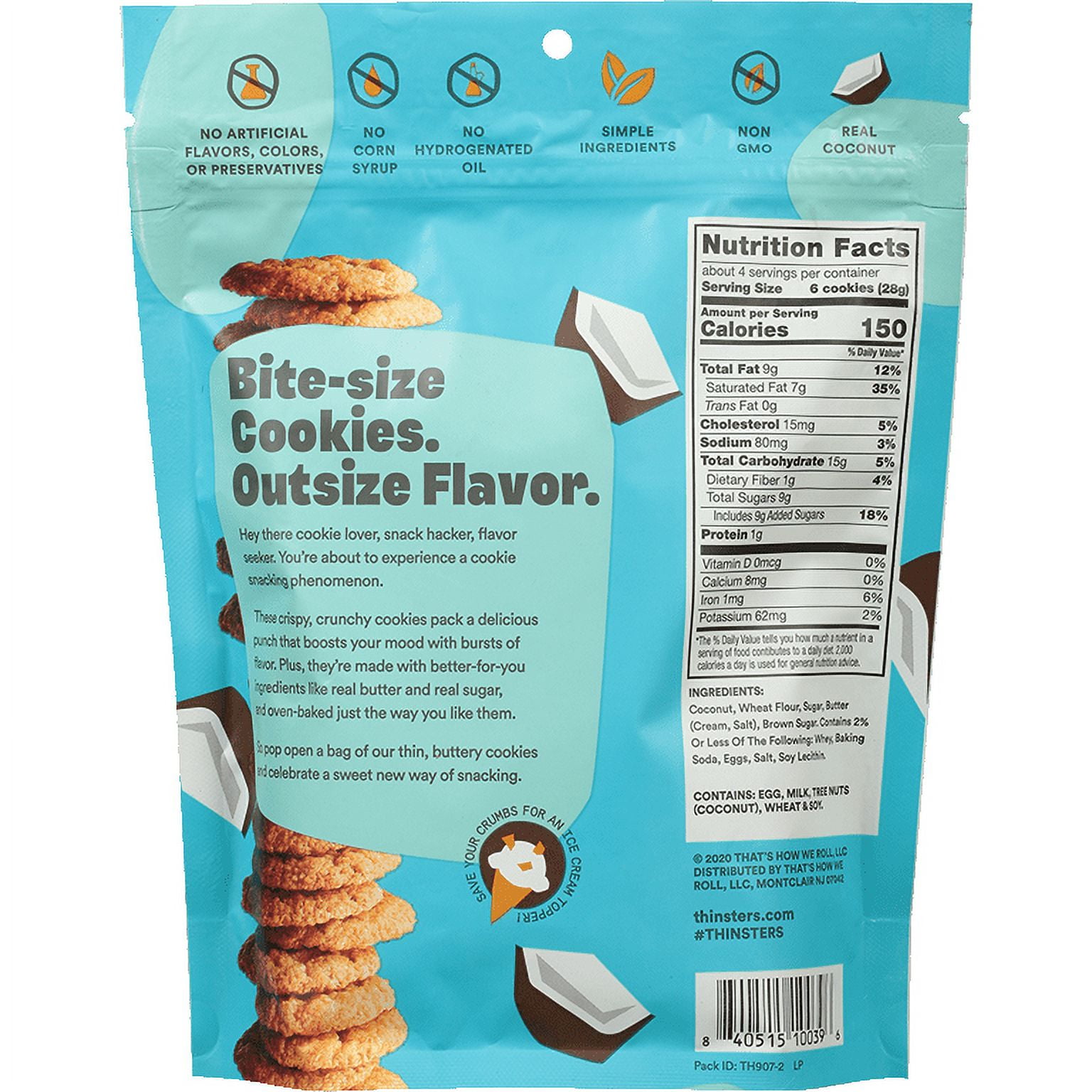 (6 pack) Thinsters Cookie Thins Crunchy Toasted Coconut Cookies, 4 oz