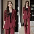 thumbnail image 2 of 3 Pcs/Set Lady Formal Suit Coat Pants Set Turn-down Collar Button Decor Long Sleeves Jacket Loose Pure Color Trousers Casual Commuting Business Outfit, 2 of 8