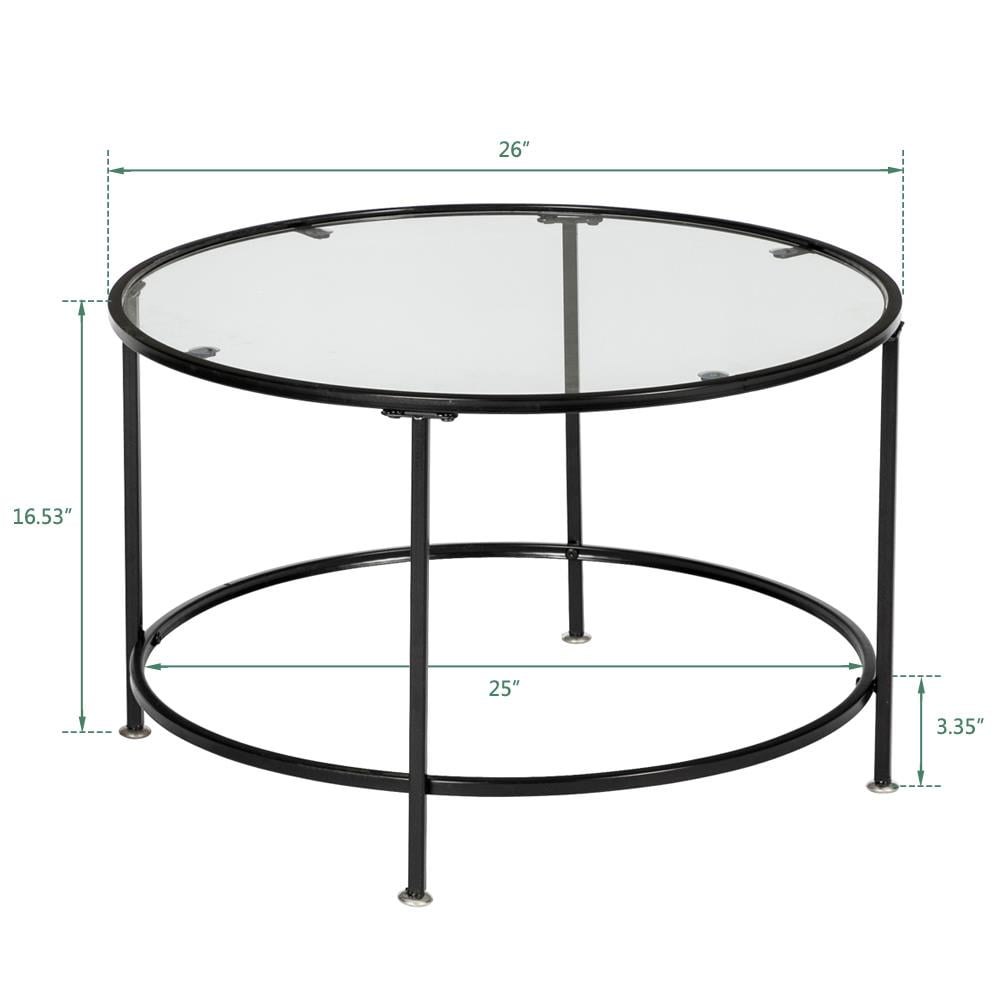 Ktaxon 26" Round Tempered Glass Coffee Table, Black