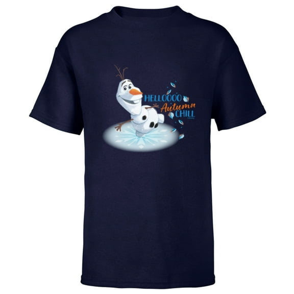 Disney Frozen Olaf Fall Funny “Helloooo Autumn Chill” - Short Sleeve T-Shirt for Kids - Customized-Navy