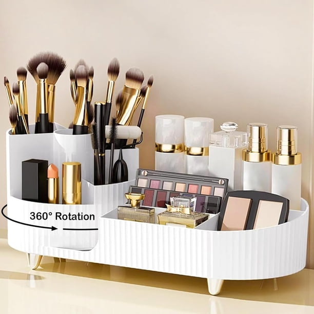 Organizador de Maquillaje, Porta Plumas Escritorio Giratorio 360 Grados | Organizador para Perfumes, Brochas, Skincare, Lápices, Utensilios de Cocina, Porta Multiusos con Ranuras, Gran Capacidad