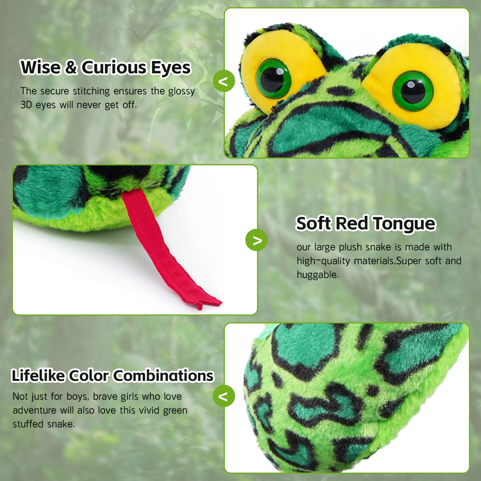 Muiteiur 98'' Giant Snake Stuffed Animal Green Boa Constrictor Snake Plush Toy