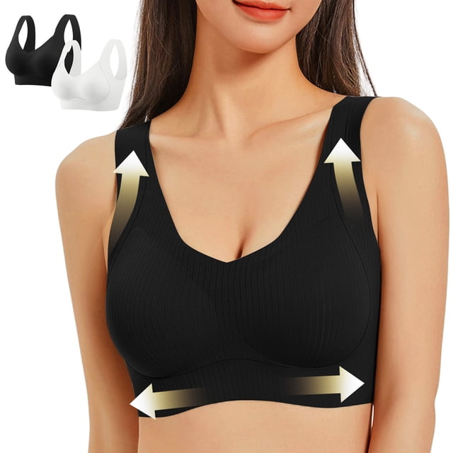 Diufon 2 Pack Womens Plus Size Bras Wireless Everyday Full Coverage Support Bras Comfortable Sports Yoga Bralettes