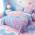 thumbnail image 3 of meiyoeat Glitter Print Mermaid Tail Twin Quilt Set For Girls,Watercolor Ocean Coral Twin Coverlet Set,2-Piece,1 Bedspread and 1 Pillowcase, 3 of 7