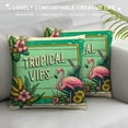 thumbnail image 3 of COMIO Summer Holiday Quote Pillow Cover Colorful Cartoon Summer Tropical Floral Fruits Flamingo Parrot Throw Pillow Case Weathered Wood Cushion Cover Summer Nursery Decorations, 3 of 5