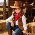 thumbnail image 6 of mgoYE Cowboy Cowgirl Outfits for Boys, Toddler Kids Dress Up Role Play Parties Cowboy Kids' Vest & Bandana Set Hat(Brown,7-8 Years), 6 of 7
