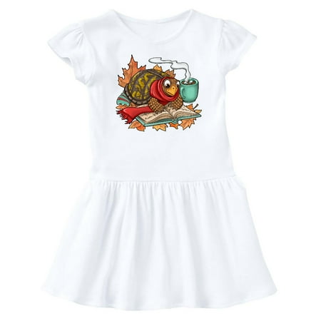 

Inktastic Autumn Turtle in Leaves with Scarf Book and Cocoa Gift Baby Girl Dress