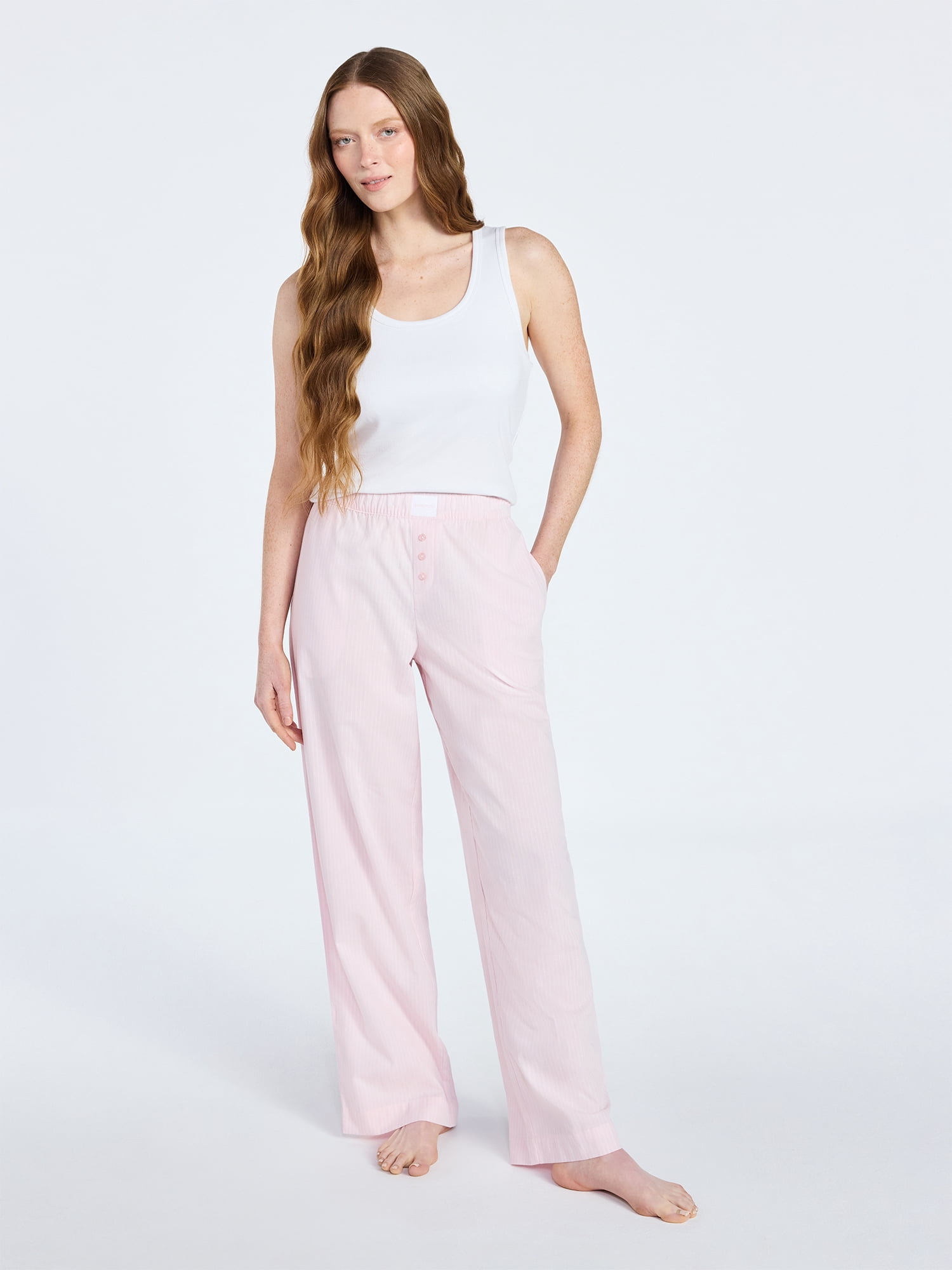 Joyspun Women's Poplin Sleep Pants, 30'' Inseam, Sizes XS-3X