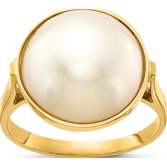 14K Yellow Gold 13-14mm Saltwater Cultured Mabe Pearl Ring (Size 7) Made In Canada y13943pl