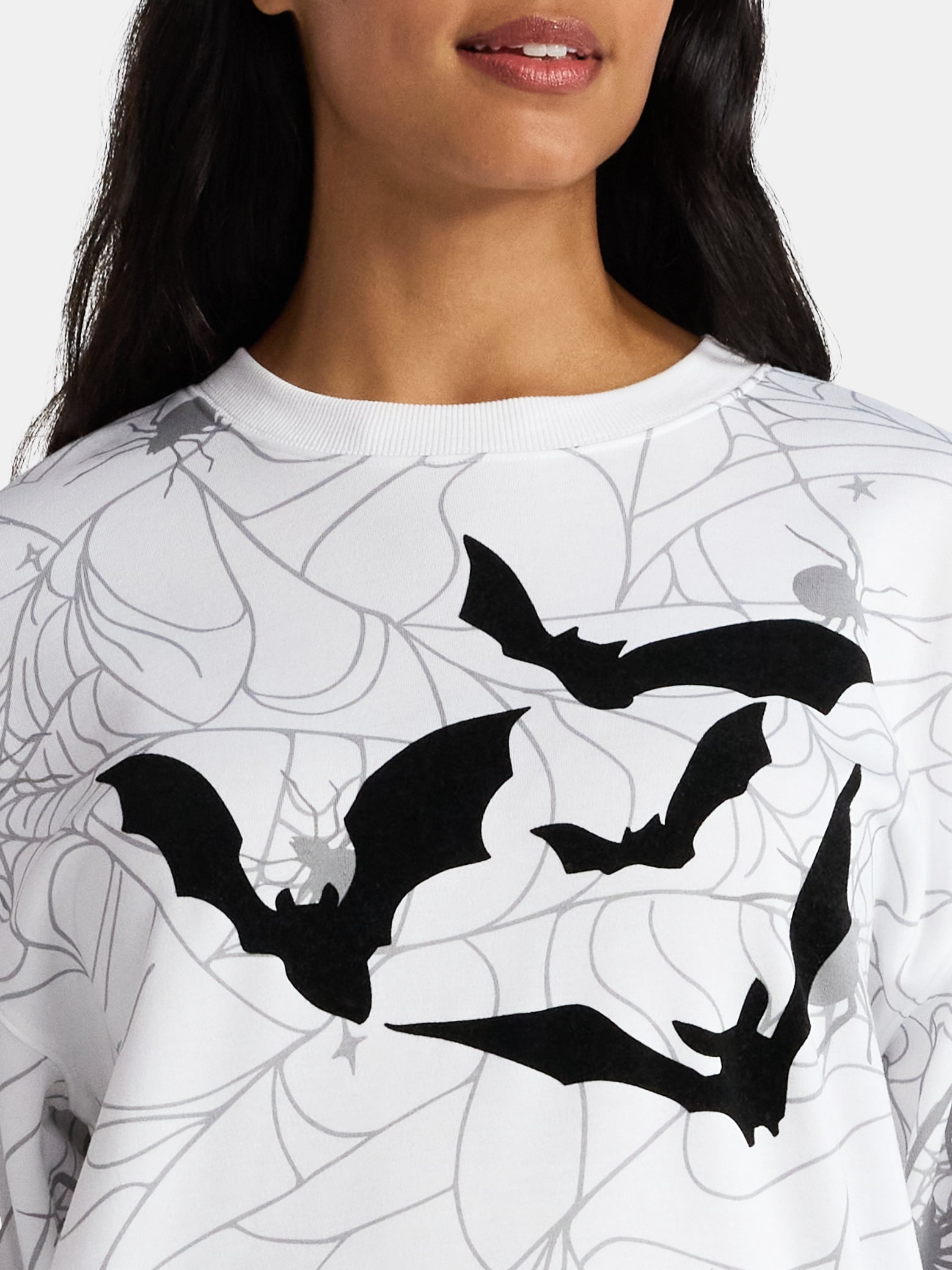 Halloween Women's Spiders and Bats Print Sweatshirt with Long Sleeves, Sizes XXS-XXL