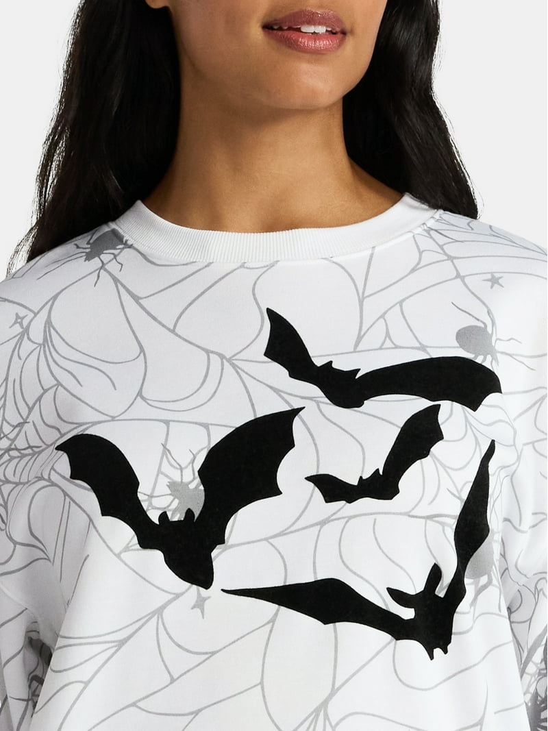 Halloween Women's Spiders and Bats Print Sweatshirt with Long