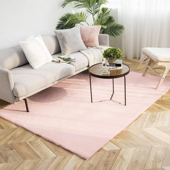 Area Rug Ashler, piel sintética, ultrasuave, piel de conejo sintética, rosa, 5 x 7 pies