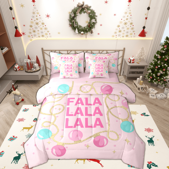 Manfei Colorful Balloon 7-Piece Twin Bedding Sets,Merry Xmas Bedding Comforter Set,Chic Christmas Tree Gifts Sheet Sets For Kids,Microfiber Bedroom Decor Reversible