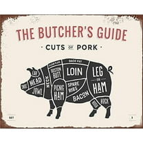 Butcher's Guide Curts of Pig Metal Tin Sign Family Farmhouse Wall Kitchen Decoration 8x12 Inches (Curts of Pig)