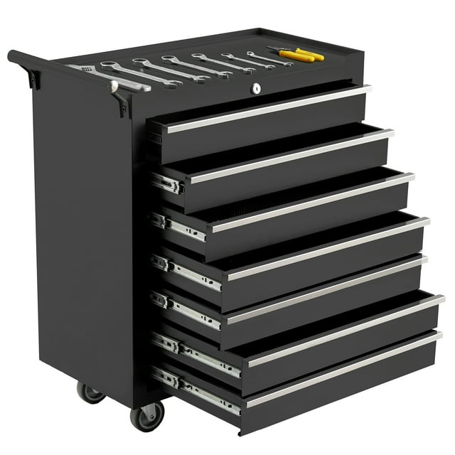 Rolling Tool Chest, 5-Drawers Metal Tool Box Organizer w/Auto Locking System & Lockable Wheels, Sliding Drawers, Detachable Top, Tool Storage Cabinet for Garage