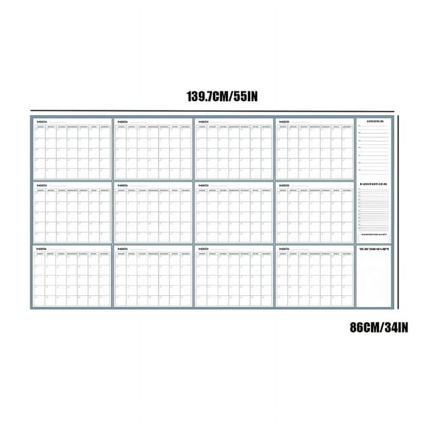Calendario de pared extra grande | Planificador y Programa Detallado para Todo el Año | Diseño llamativo | Superficie grabable y fácil de limpiar | Decoración del hogar, la oficina, el aula | Amplio