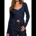 thumbnail image 1 of Cárdigan de Larga para Mujer, Suéter Corto de Punto Abierto, Chaqueta con Cuello en V y Botones para Otoño Azul Marino L, 1 of 10