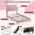 thumbnail image 5 of M optimized Twin Bed Frame Upholstered Platform with LED Lights Bear-shape Headboard, Wooden Slats Support, No Box Spring Needed Platform Bed Frame, 5 of 7
