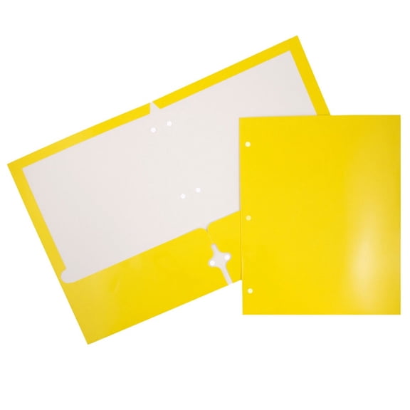 JAM Paper Glossy 3 Hole Punch Folders, Yellow, 50/Pack