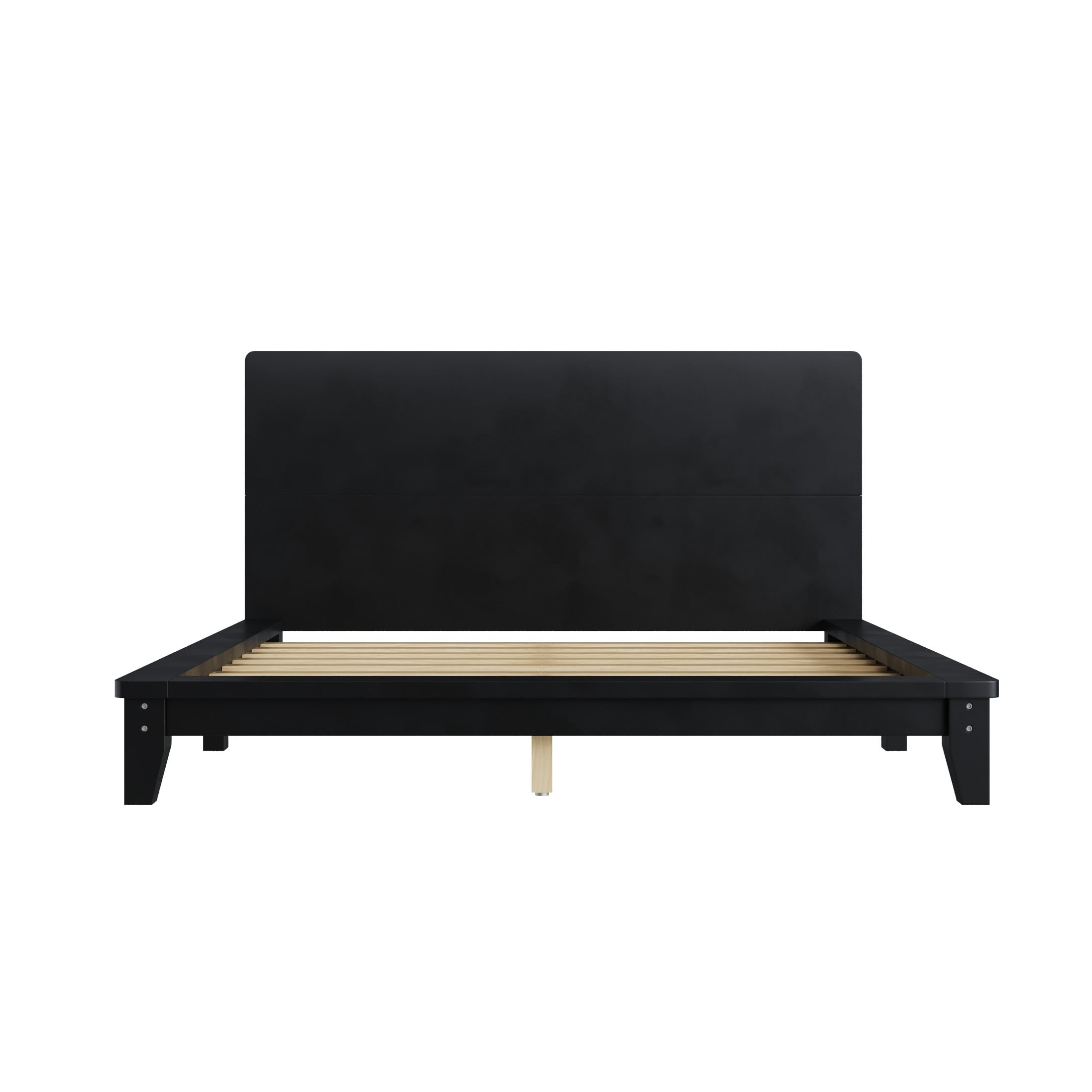 Noble House Hazel Full Size Pine Wood Platform Bed Frame with Legs and Headboard, Mid-Century Modern Design, Black
