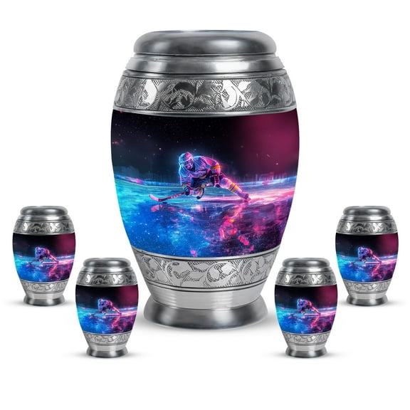 KARYLIZ Ice Hockey Urns For Human Ashes - Small Cremation Urns For Women - Black & Blue Mini Funeral Urn For Human Ashes Adult Female - Small Urn for Human Ashes Keepsake (Combo Of 5, 10" & 3")