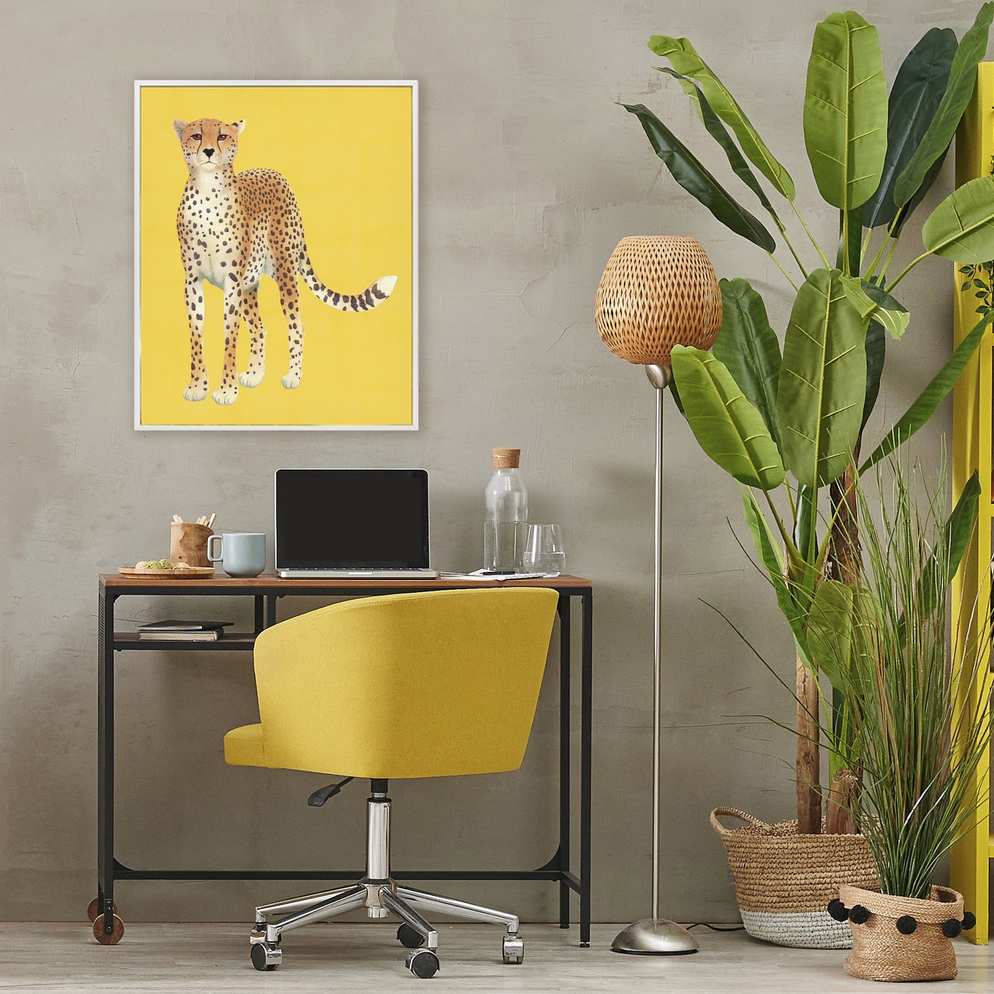 Stupell Industries Exotic Cheetah over Yellow White Framed Giclee Art, design by Karolina Sato