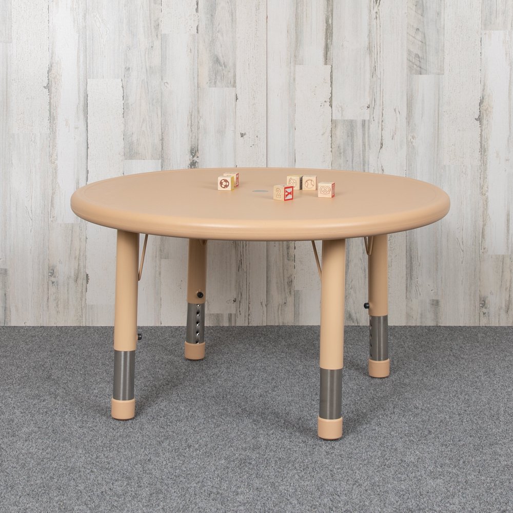 33" Round Natural Plastic Height Adjustable Activity Table School