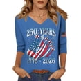 thumbnail image 3 of 250th Anniversary Shirts for Women 2026 - Patriotic 1776-2026 USA Flag V-Neck 3/4 Sleeve Graphic Tees - Vintage Distressed Pullover Tops Blue L, 3 of 5