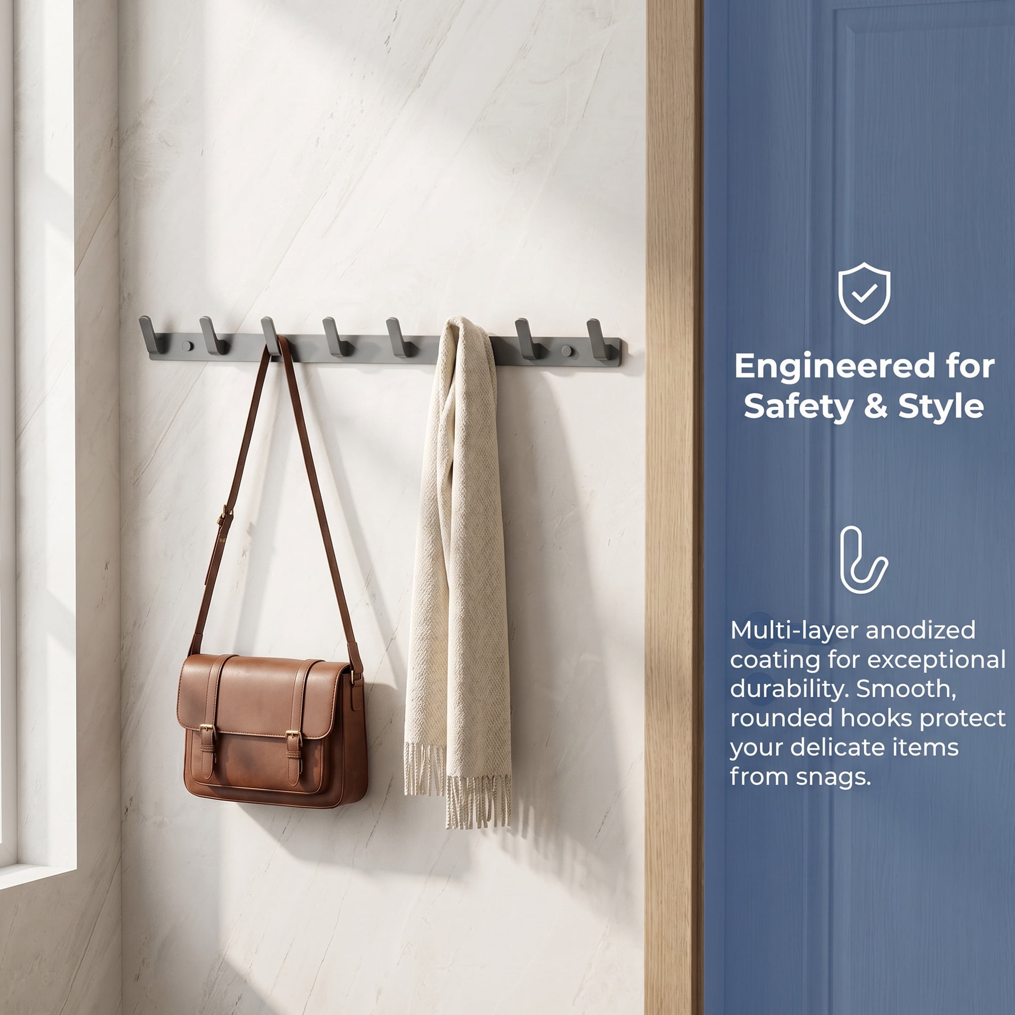 Unique Bargains Coat Rack Wall Mount for Entryway Bathroom Bedroom Gray 6 Hooks