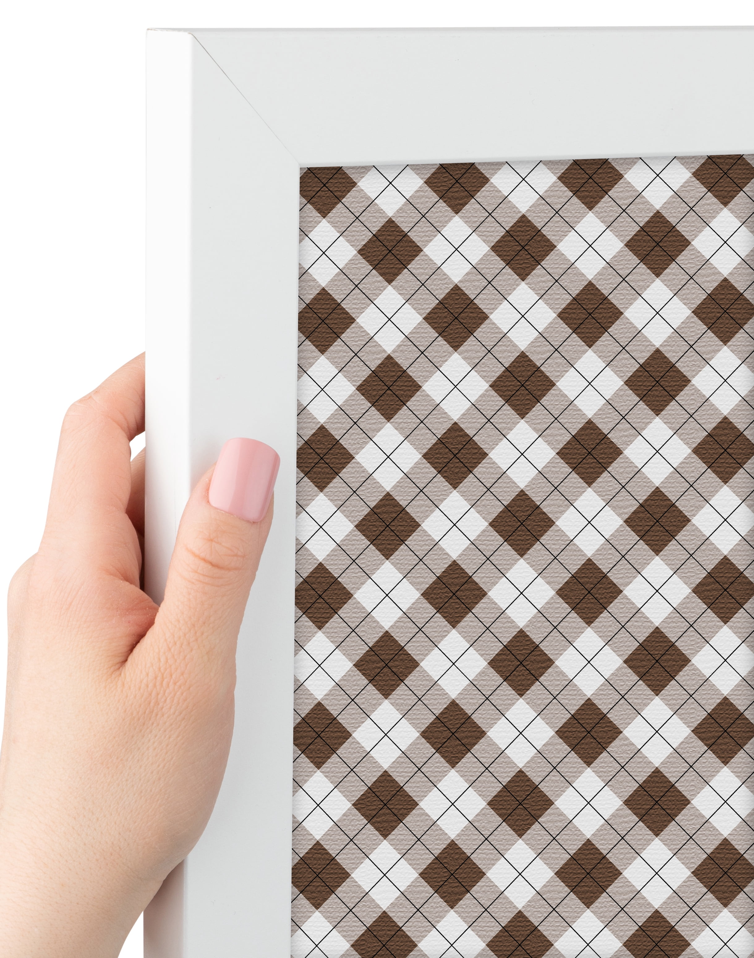 PinPix ArtToFrames 17x13 Custom Cork Bulletin Board Argyle Brown   Poster Board Has a Fabric Style Canvas Finish, Framed in Satin White Frame (PinPix-631)