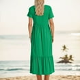 thumbnail image 4 of Women's Short Sleeve Crewneck Swing Dress Flowy Tiered Maxi Beach Dress With Pockets Elegant Leisure Dresses, 4 of 6