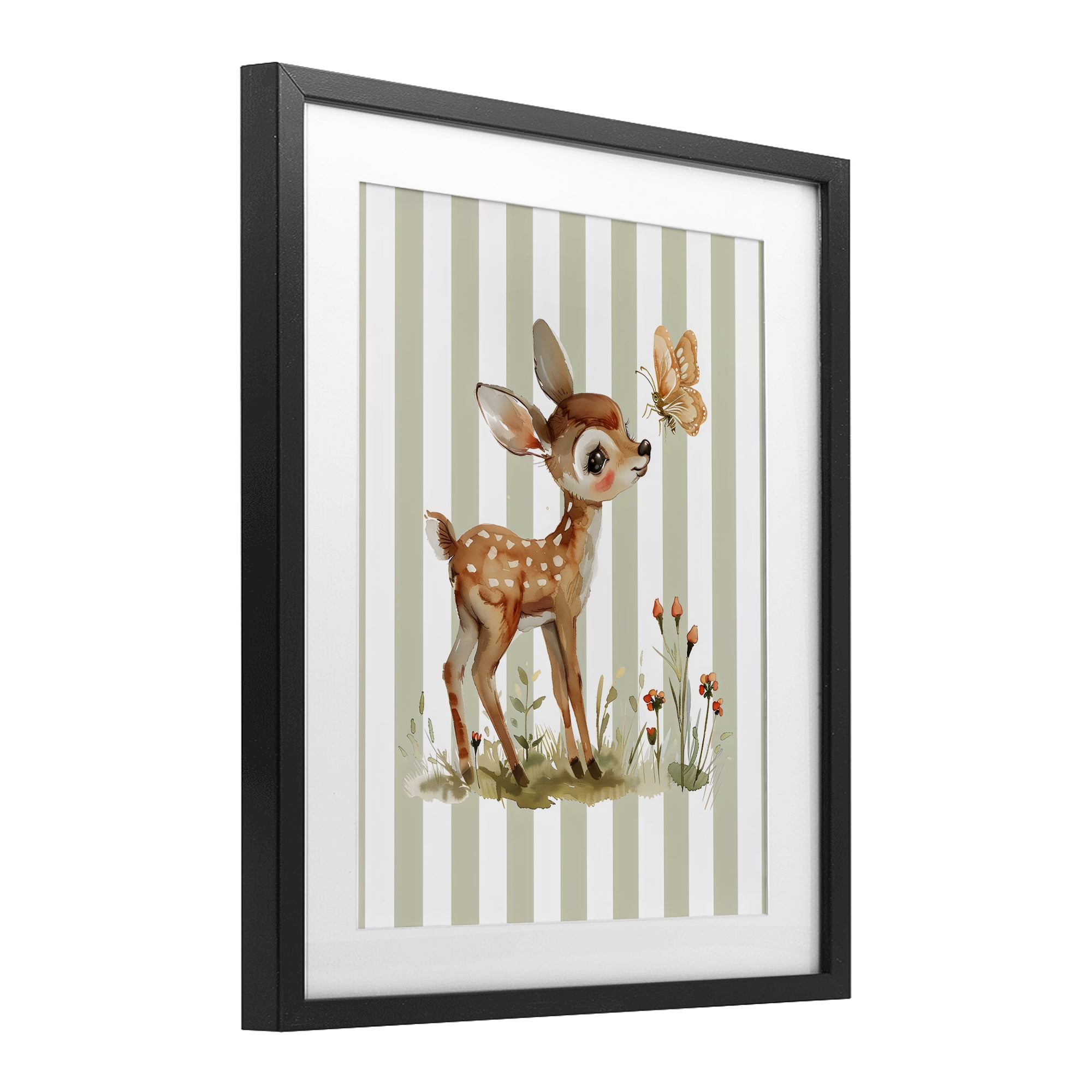 Stupell Industries Baby Deer with Butterfly Black Framed Print Under Glass, design by LSR Design Studio