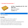 thumbnail image 2 of Air Filter - Compatible with 1993 - 2001 BMW 740iL 1994 1995 1996 1997 1998 1999 2000, 2 of 2