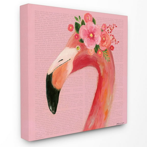 Stupell Industries Floral Flamingo Pink Portrait Animals & Insects Painting Gallery Wrapped Canvas Art Print Wall Art, 17 x 17