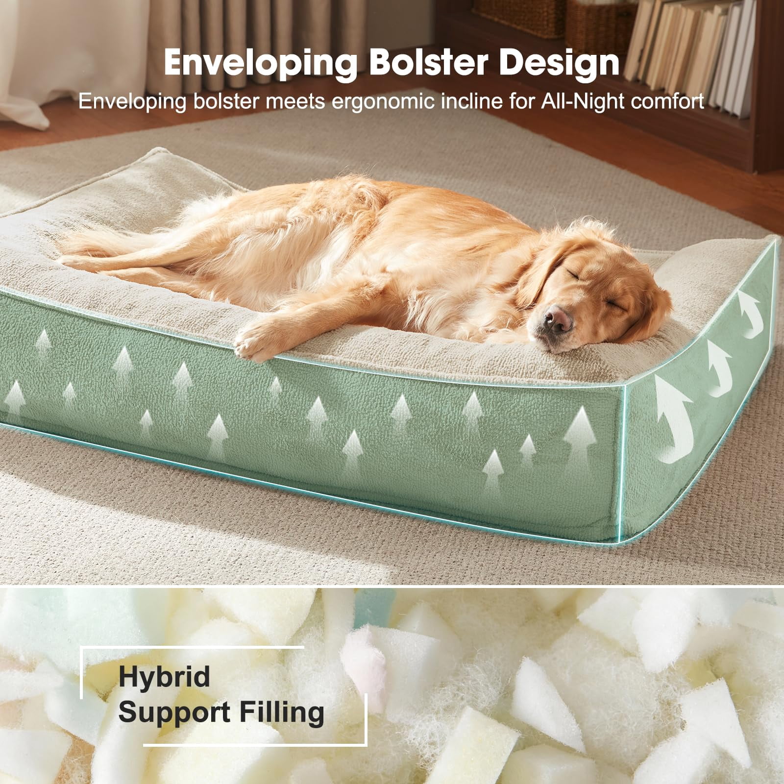 Orthopedic Dog Bed Medium Size Beige 35"L x 25"W x 8"Th, Ergonomic Slant Couch with Removable Washable Cover