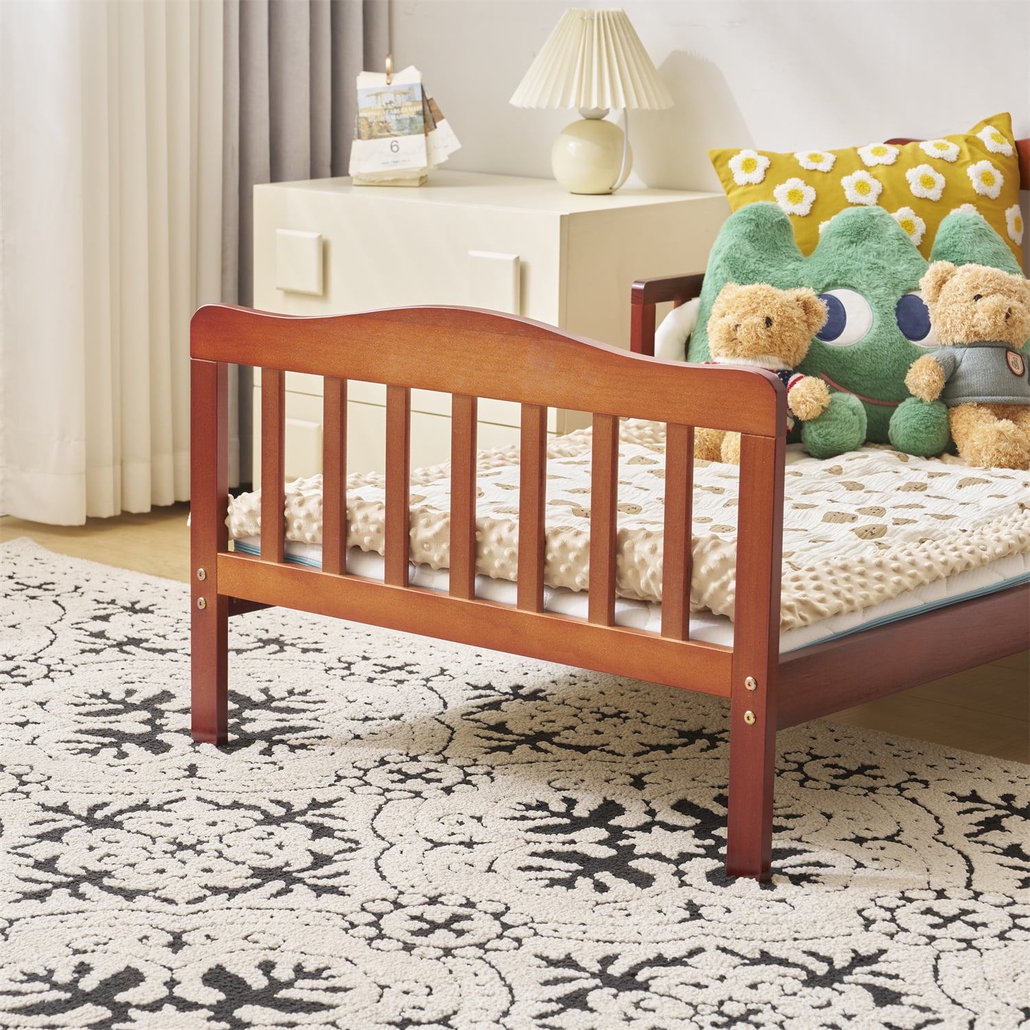 Ktaxon Baby Toddler Bed Solid Wood Bedroom Furniture with Safety Rails Espresso