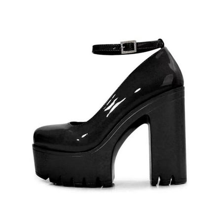 

SIMANLAN Women Pumps Chunky Platform High Heel Ankle Strap Mary Jane Womens Breathable Pump Shoe Ladies Comfort Heels Shoes Bright Black 7.5
