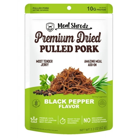 Meat Shredz - Black Pepper Pulled Pork Jerky, High-Protein Shredded Snack, 2.2 oz Resealable