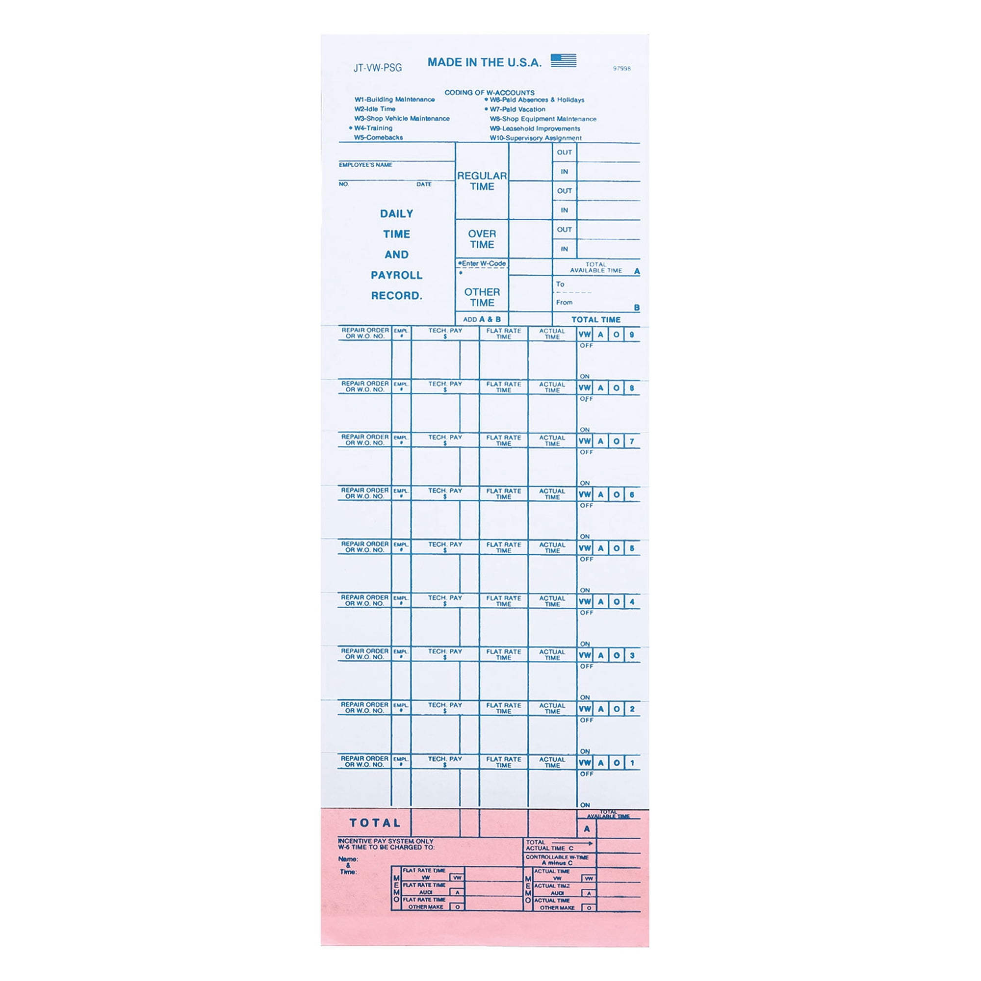SSWBasics Self-Adhesive Time Payroll Ticket - 3-Part Carbonless - Pack of 100- Self-Adhesive Time Sheets for Dealerships - Daily Time Sheet Payroll Tickets - Job Ticket Tracking System