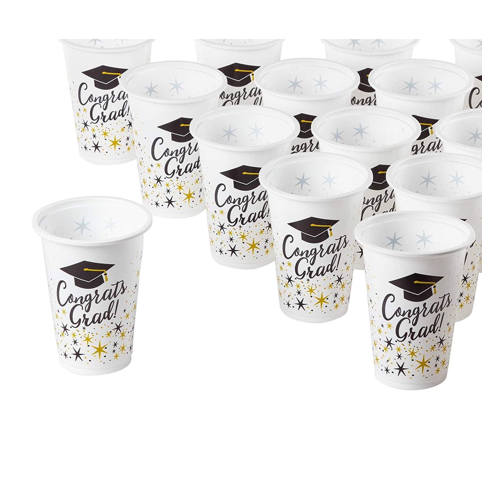100 Count Plastic Party Cups, Congrats Grad Disposable Plastic Tumblers