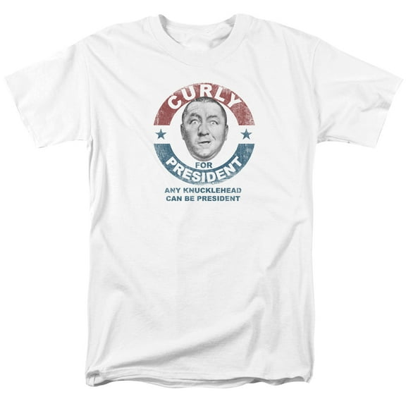 Trevco Sportswear TTS116D-AT-5 Three Stooges Curly for President Adult Regular Fit Short Sleeve T-Shirt, White - 2X