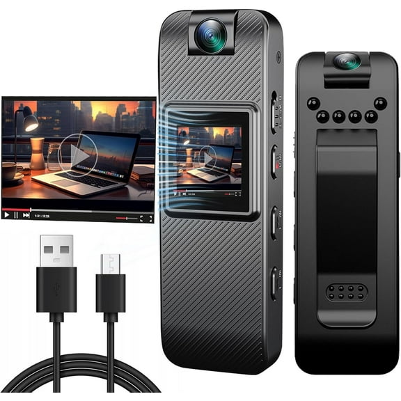 MUSICOZY Mini Body Camera HD 1080P Portable Video Recorder, Small Security Camera with 1.3 Inch Night Vision, 180° Rotatable Lens, Wearable Body Camera for Police Enforcement