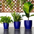thumbnail image 2 of 8 Inch Small Ceramic Pot with Tray for Fall Centerpiece, Glossy Blue Halloween Planter for Tabletop, Modern Indoor Flower Pot, 2 of 7