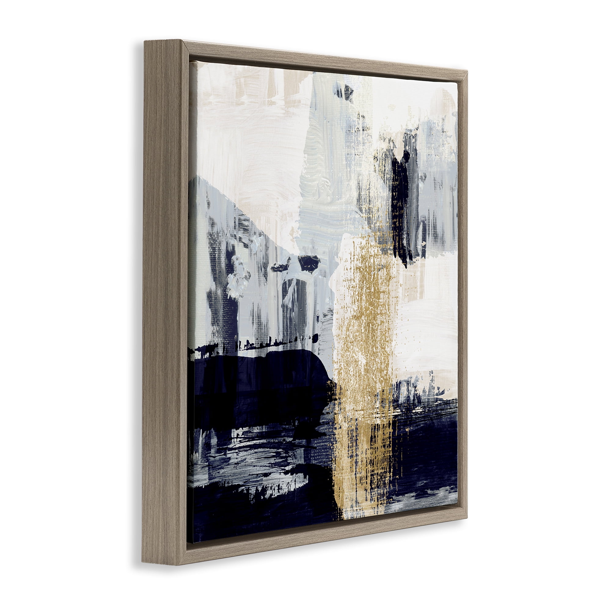 Stupell Industries Gold Paint Stroke Abstract Abstract Painting Brown Floater Framed Canvas Art Print Wall Art, 18 x 18
