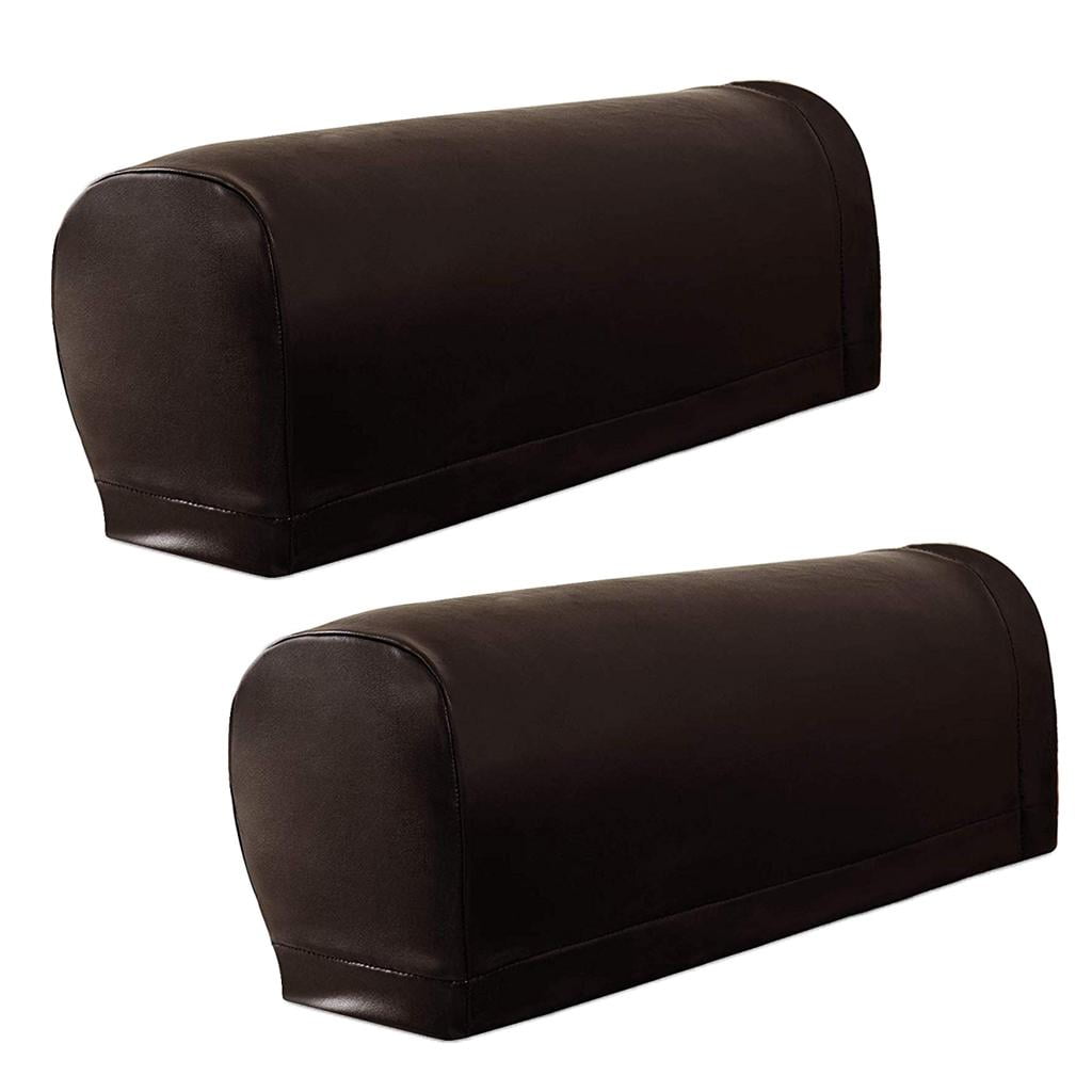 2 Pieces Non- PU Leather Stretch Sofa Arm Covers, Furniture Couch Armrest Covers ,