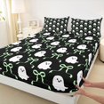 thumbnail image 4 of Homewish Halloween Ghost Bow Bed Sheets,Neon Ribbon Bowknot Pattern Full Size Sheets,Black Lime Green,4-Piece,1 Flat Sheet,1 Fitted Sheet and 2 Pillowcases, 4 of 6
