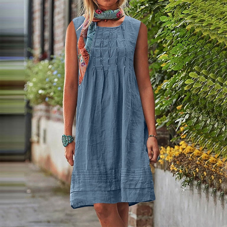 chinese dress ladies Tiered linen dress PETRA in Cobalt blue main image 0