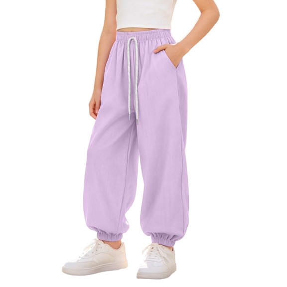 Mercatoo Girls Baggy Joggers Sweatpants Kids Oversized Activewear Pants with Pockets Drawstring Y2K Streetwear Casual Cuffed Bottom