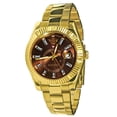 thumbnail image 2 of Men's Solid Steel Brown Dial 18K Gold Finish Simulated Diamond 40mm Watch W/Date, 2 of 6